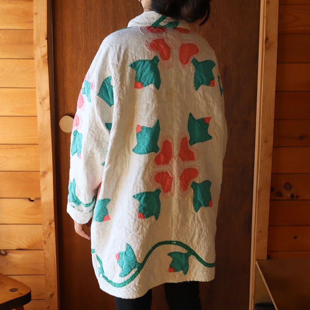 Upcycled Quilt Chore Coat Barn Jacket Appliqué XL • 2XL - Picture 7 of 15